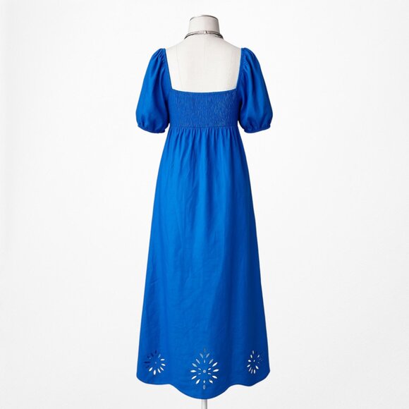 Lauren Conrad Blue Puffy Sleeve Cutout Babydoll Shift Midi Dress Size M - Picture 6 of 7